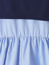 Young Girl' Striped Collar Heart Embroidery Dress + Minimalist Solid Color Shawl